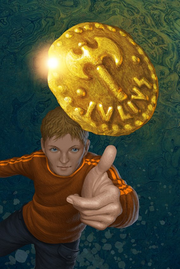 Jason Grace podrzucający monetę IVLIVS w górę