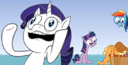 Twilight Sparkle watches Applejack eating apples in amazement.