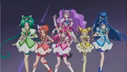 The Pretty Cure 5 Team (Cure Dream, Cure Rouge, Cure Lemonade, Cure Mint, Cure Aqua, and Milky Rose)