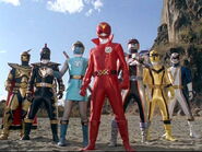 Red Millennium Ranger and the Seventh Retro Rangers (Ninja Storm Blue same as Mighty Morphin Pink Ranger)
