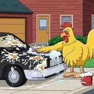 Ernie angrily washing his egged car. (Peter was the one who egged it)