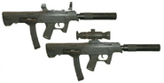 Two JS9 submachine guns, one with an infra-red scope and both with suppressors.