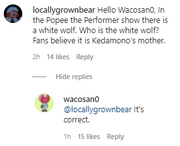 Confirmation of White wolf being Kedamonos mother