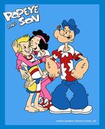 Promotional art featuring Popeye and his family