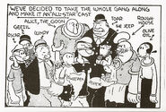 Olive alongside the majority of Segar's 1930s cast ("The Search for Popeye's Poppa", August 1936)