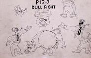 Popeye, Bullfighter Bluto and the bull's model sheet