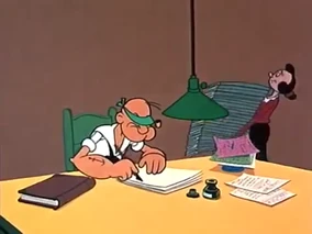 Popeye and Olive Working at the Newspaper Station