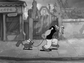 Popeye Sadly Walking a Dog