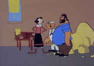 Olive Oyl Showing Popeye and Brutus Her Statue