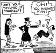 An archetypal setup from the earliest weeks of "Thimble Theatre", featuring Olive as a damsel-in-distress and Willie Wormwood and Harold Hamgravy as competing suitors