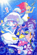 Madam Ragora with Rars's Poulpe, Sonar, Pisce, Micro, and Tetra on a Pop'n Music Usaneko rare card titled "Deep Sea Dream"