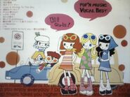 Reo-kun with Sugi-kun, Boy, Sanae-chan, Margaret, and Rie-chan on the Pop'n Music Vocal Best cover art.