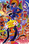 Yululu with Shalah, Wu Sheng, Karli, Tino, Chanko Yamazaki, Mayumi, Chiyoko, Ikkei, San, Wang-Tang, Tegamiko, Ling Ling, Yang-Yang, Nan, Tang Tang, and Taoxiang on a Pop'n Music Lapistoria rare card "WELCOME！ASIAN PARADE♪"