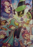 Gere-Gere with Fu-chan, P-14, Leon, Momoko-san and Miku on the Pop'n Music 20 fantasia rare card "◎キラキラ☆フィーバーナイト◎"