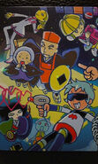 Cyber with Chip, Stella, Goshichi, Yayako and Pal on the Pop'n Music 20 fantasia card "あつまれ！村井聖夜ファミリー！"