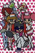Nickey with San Paulo Youko, Milk, Yakko-chan and Koyama Akemi on the Pop'n Music 20 fantasia card "愛をこめて、早く元気にな～れ"