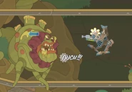 A Poptropican fighting the 1st Plant Monster Brain in the Mech.