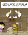 The Minotaur annoyed with a poptropican.