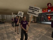 HAAT protestors' picket signs.