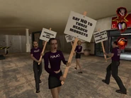 HAAT protestors' picket signs.