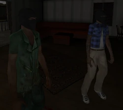 Two criminals watching a dead body.