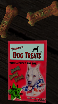 A box of Doggie Treats, as well as 2 single ones.