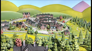 The hall as seen in an aerial scene of Greendale from Series 3-5