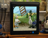 Little Red Tractor on Mrs. Goggins' TV.