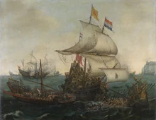 Vroom Hendrick Cornelisz Dutch Ships Ramming Spanish Galleys off the Flemish Coast in October 1602.