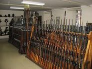 A Room also stocked with Rifles, but with armor in the back and spears against the walls.