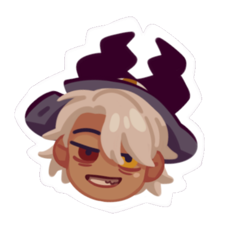An image of Quinn's face in a sticker style. They grin smugly at the camera.