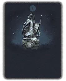 The statue of an old wizard with a strangely twinkling eye