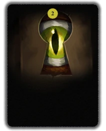 An eye at the keyhole of the dark, windowless room in which you are locked