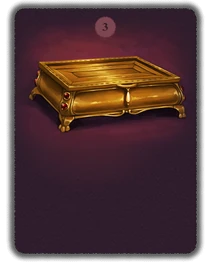 The ornate golden casket, standing on clawed feet, whose inscription warns that both secret knowledge and unbearable temptation lie within.