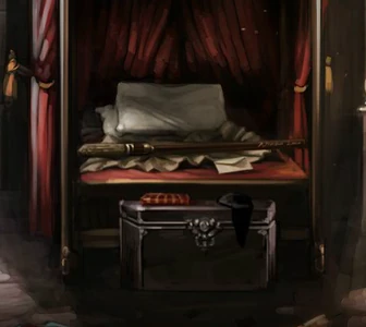 Harry's Nimbus Two Thousand Racing Broomstick on his bed in the 