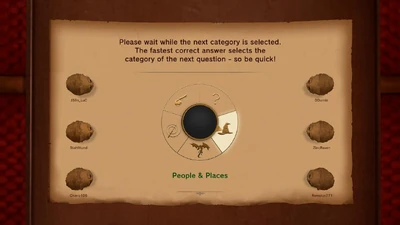 The selection of the first question in a game with 6 players.