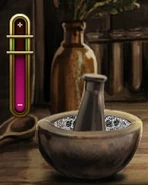 A mortar and pestle in use.