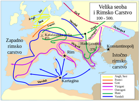 Karta zapadnog i istočnog rimskog carstva i plemena