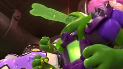 Dr. Nautilus firing out acid slime to a sewage pipe.