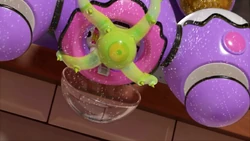 Dr. Nautilus' mind-control eye takes control of Bobbie's mecha-suit.