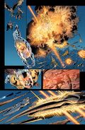 Apollo (Wildstorm/DC Comics) destroys invading alien spaceships with his solar vision.