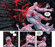 Thragg (Image Comics) impales Nolan/Omni-Man through his stomach.