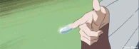 Gengetsu Hōzuki/Second Mizukage (Naruto) using his clan's Water Gun Technique to fire a compressed water bullet that can pierce through a sand clone.