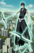 Shūhei Hisagi (Bleach) wielding Kazeshini, a pair of dual-bladed kusarigama.