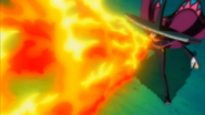 Largo (One Piece) ate the Ame Ame no Mi and can therefore generate nets of whatever material he consumes, such as flames.