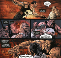 Even after losing a part of his ribcage and several internal organs, The Punisher (Marvel Comics) is able to continue fighting at full strength despite the fact he shouldn't be able to move, let alone still be alive.