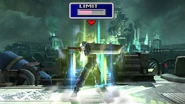 Using Limit Charge, Cloud Strife (Final Fantasy VII/Super Smash Bros.) charges up power for a Limit Break...