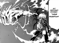 Shigure (Code:Breaker) using his Giga Phantom to enlarge his fist to shatter anything in one blow.