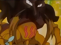 Sabrina's Alakazam (Pokémon) using "Recover" to restore its own cells, healing the burns it suffered from Pikachu's "Thunderbolt".