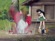 Thanks to the Beads of Subjugation around his neck, Kagome Higurashi (InuYasha) can subdue and restrain Inuyasha at any time by simply telling him to "sit."